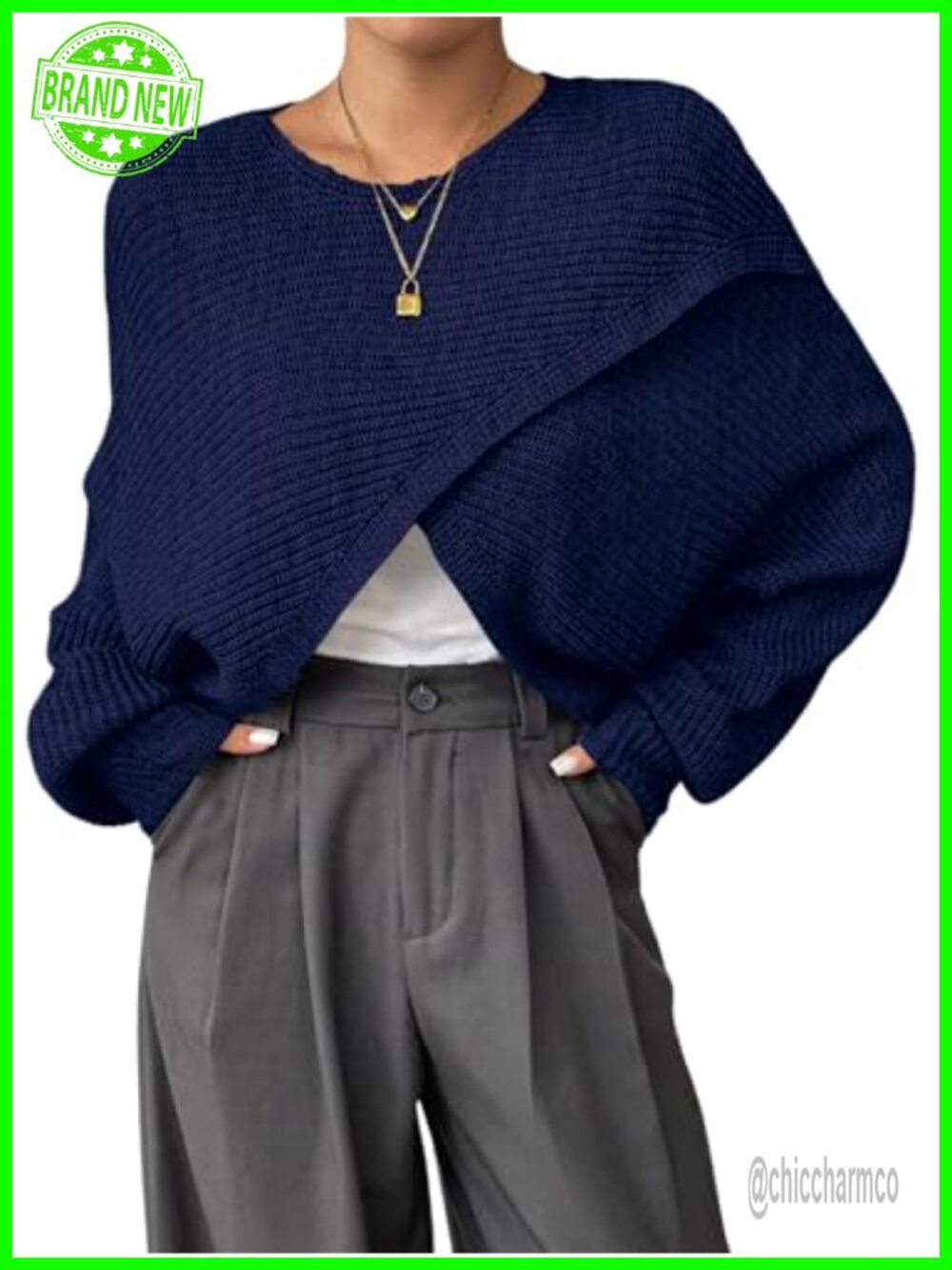 Cropped Asymmetrical Wrap Sweater with Puff Sleeves